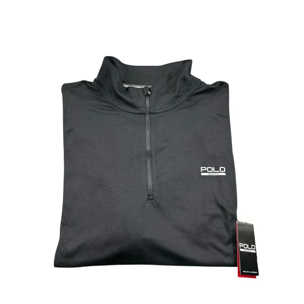 Polo Ralph Lauren Black Performance L/S 1/2 Zip Mens Spellout Pullover 2XLB NWT